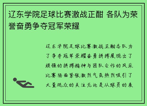 辽东学院足球比赛激战正酣 各队为荣誉奋勇争夺冠军荣耀