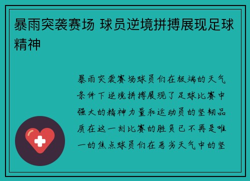 暴雨突袭赛场 球员逆境拼搏展现足球精神
