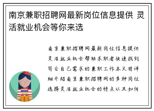 南京兼职招聘网最新岗位信息提供 灵活就业机会等你来选