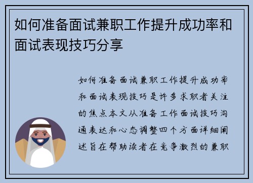 如何准备面试兼职工作提升成功率和面试表现技巧分享